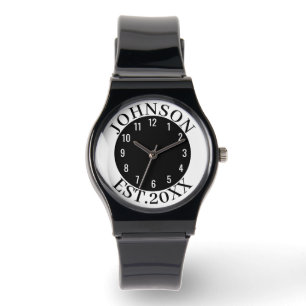 Black & White Minimal Personalized Family Name Est Watch
