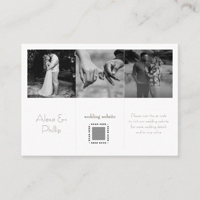 Black & White Minimal Photo collage Wedding Enclosure Card (Front)