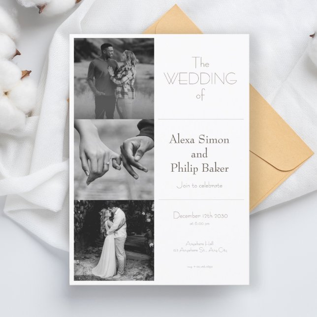 Black & White Minimal Photo collage Wedding Invitation (1)