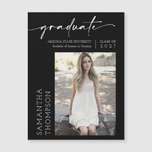 Black White Minimal Script Photo Graduate Magnet