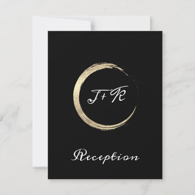 Black White Minimalism Gold Wedding Reception Card (Front)