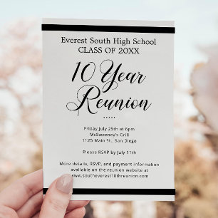 Black White Minimalist 10 Year Class Reunion Invitation
