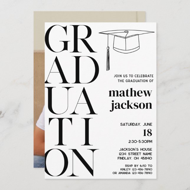 Black White Minimalist '24 Graduation Party Invitation (Front/Back)