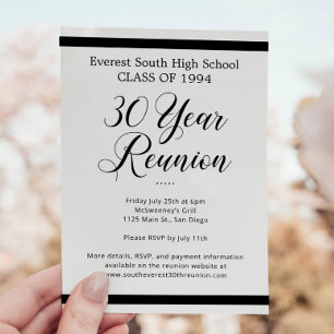 Black White Minimalist 30 Year Class Reunion Invitation