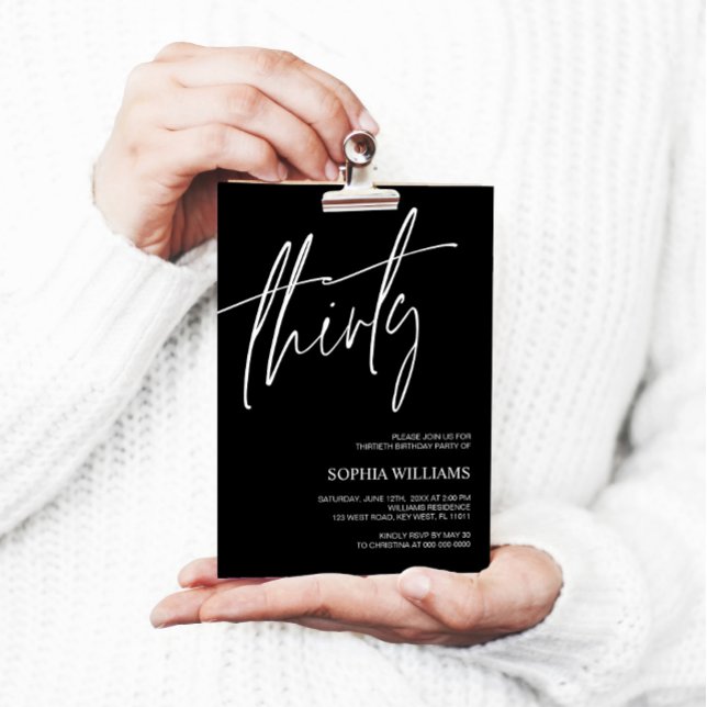 Black & White Minimalist 30th Birthday Invitation (Creator Uploaded)
