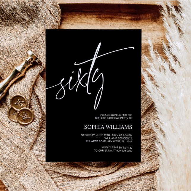 Black & White Minimalist 60th Birthday Invitation (Creator Uploaded)