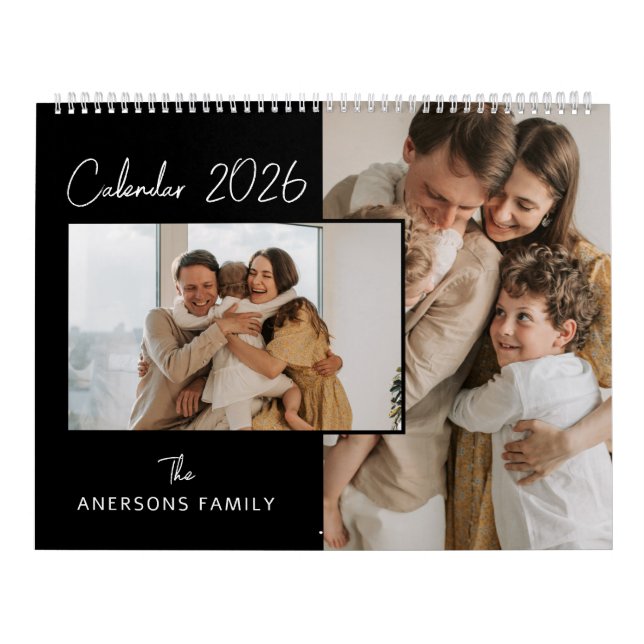 Black & White Minimalist Aesthetic Family Photo Calendar (Cover)