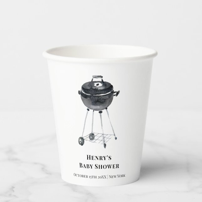 Black White Minimalist BBQ Grill Baby Shower  Paper Cups (Front)