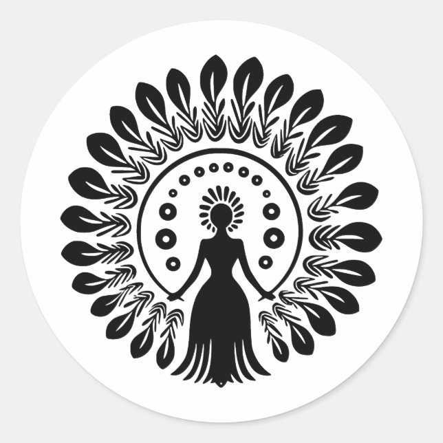 Black & White Minimalist Boho Design Classic Round Sticker (Front)