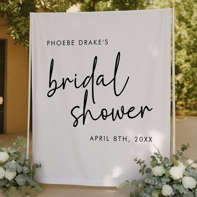 Black & White Minimalist Bridal Shower Backdrop Tapestry (Creator Uploaded)