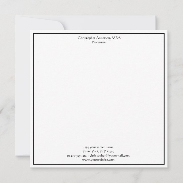 Black White Minimalist Business Professional  Card (Front)