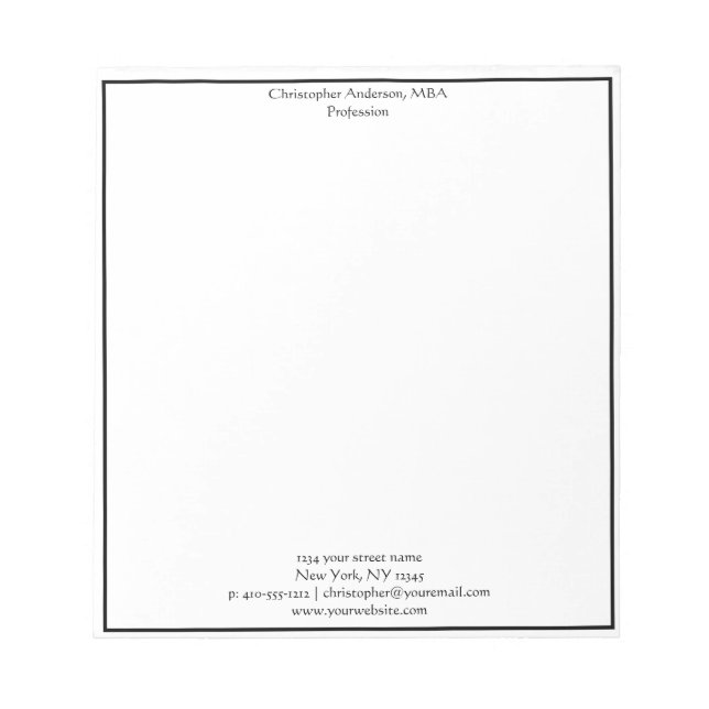 Black White Minimalist Business Professional   Notepad (Front)