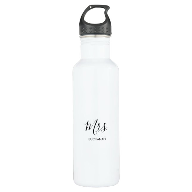 Black White Minimalist Calligraphy Bridal Shower   710 Ml Water Bottle (Front)