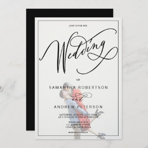 Black white minimalist calligraphy photo wedding invitation