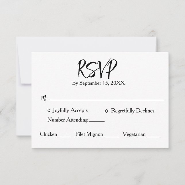 Black White Minimalist Calligraphy Wedding  RSVP Card (Front)