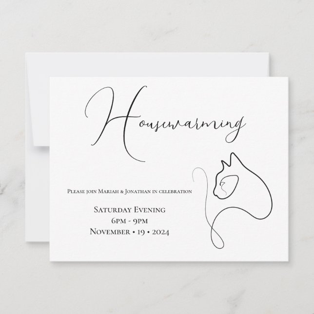 Black & White Minimalist Cat Lover Housewarming Invitation (Front)