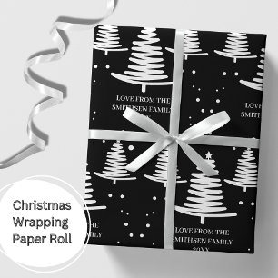 Black White Minimalist Christmas Trees Wrapping Paper