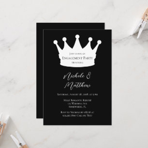 Black & White Minimalist Crown Engagement Party Invitation