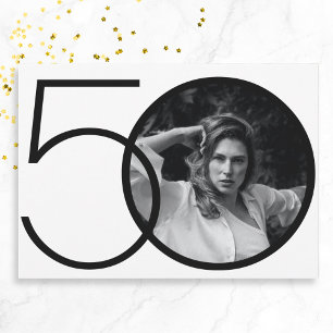 Black White Minimalist Custom Photo 50th Birthday Invitation