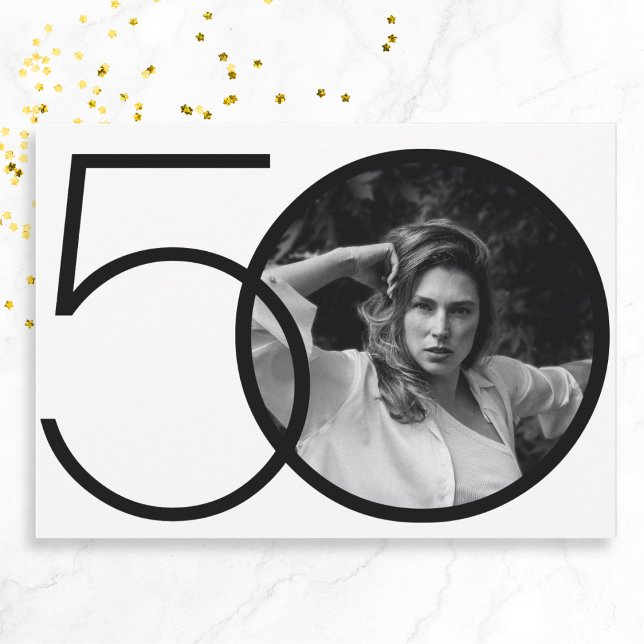 Black White Minimalist Custom Photo 50th Birthday Invitation (Mock Up View)