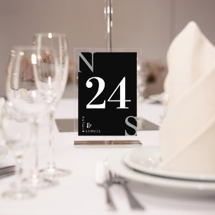 Black & White Minimalist & Elegant  Bold Initials Table Number