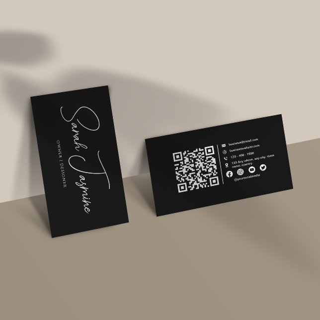 Black & White Minimalist Elegant Scannable Qrcode Business Card (Creator Uploaded)