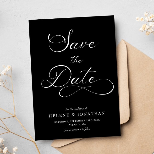 Black White Minimalist Elegant Wedding Save The Date (Black White Minimalist Elegant Wedding Save The Date)
