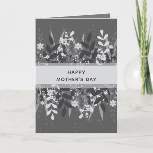 Black White Minimalist Floral Ribbon Mother's Day Card