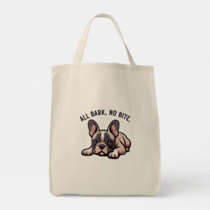 Black & White Minimalist Frenchie Saying Tote Bag