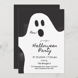 Black & White Minimalist Ghost Halloween Party  Invitation