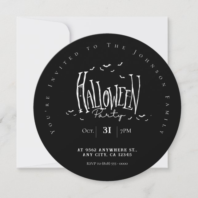 Black & White Minimalist Halloween Party Invitation (Front)