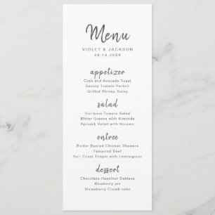 Black white minimalist handwritten script wedding menu