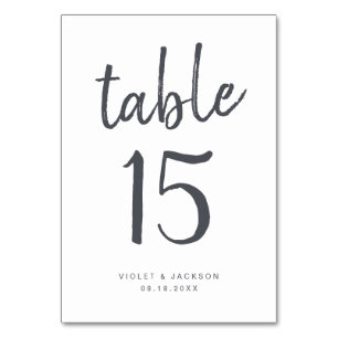 Black white minimalist handwritten script wedding table number