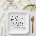 Black White Minimalist Hello Baby Baby Shower Paper Plate<br><div class="desc">These are Black White Minimal Minimalist Hello Baby Baby Shower Paper Plates!</div>