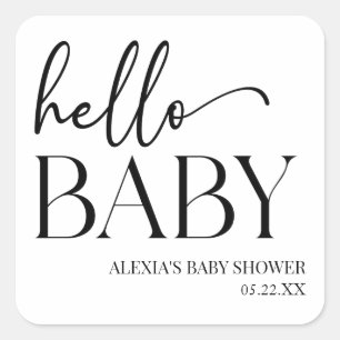 Black White Minimalist Hello Baby Baby Shower Square Sticker