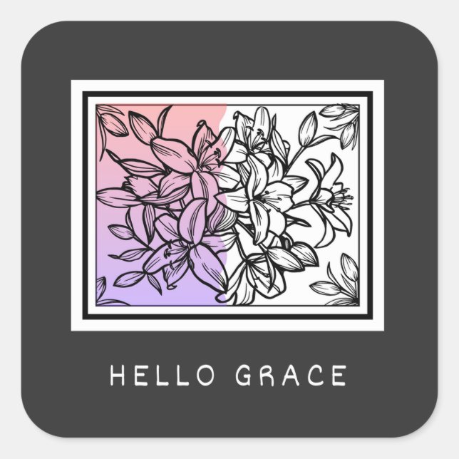 Black White Minimalist Hello Grace Sticker (Front)