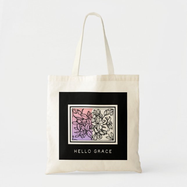 Black White Minimalist Hello Grace Tote Bag (Front)