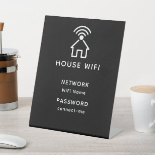 Black & White Minimalist House Wifi Password Pedestal Sign