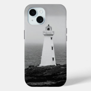 Black White Minimalist Lighthouse iPhone 15 Case