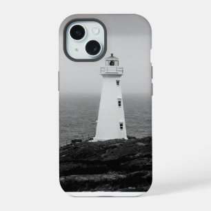 Black White Minimalist Lighthouse iPhone 15 Case