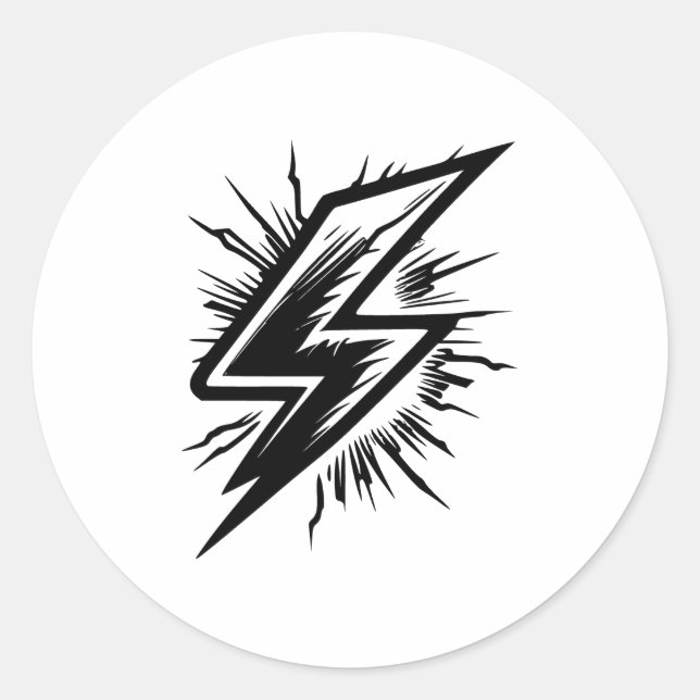 Black & White Minimalist Lightning Design Classic Round Sticker (Front)