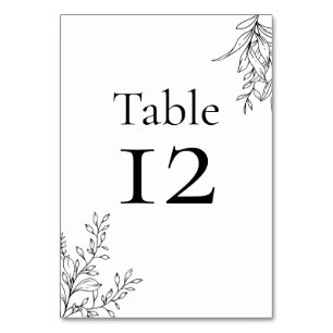 Black & White Minimalist Line Art Wedding Table Number