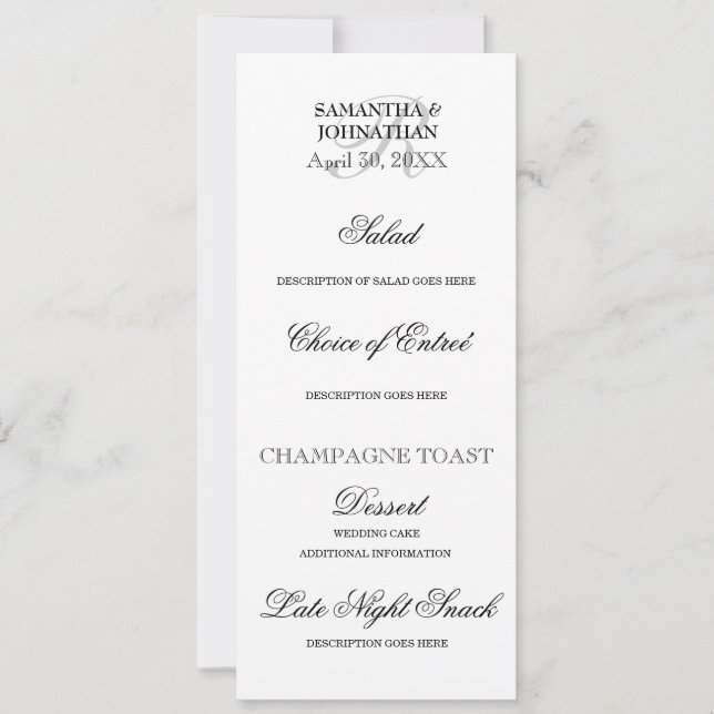 Black white minimalist menu DIY wedding dinner  Invitation (Front)