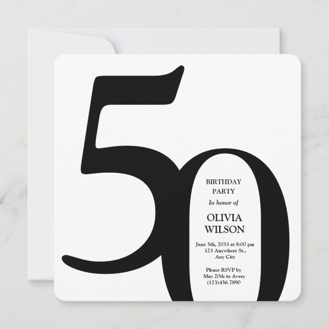 Black & White Minimalist Milestones 50th Birthday  Invitation (Front)
