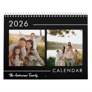 Black & White Minimalist Modern Family Photo 2026 Calendar