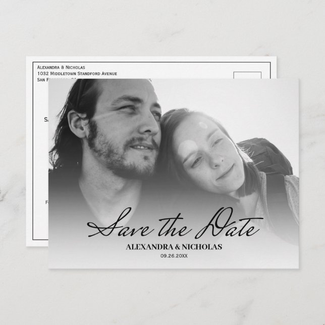 Black White Minimalist Modern Save the Date Photo Announcement Postcard (Front/Back)