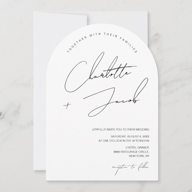 Black white Minimalist Modern Script Arch Wedding Invitation (Front)
