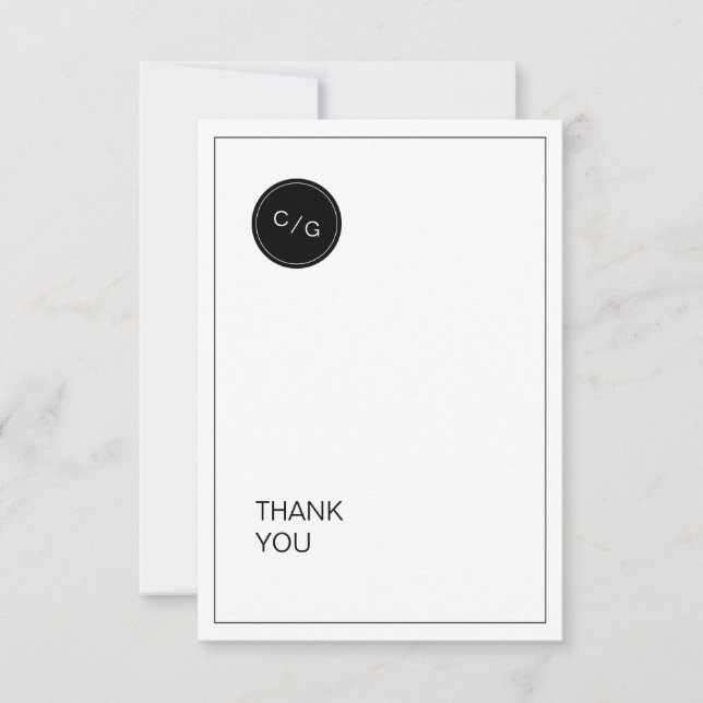 Black white minimalist modern wedding thank you (Front)