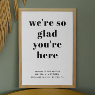 Black white minimalist modern wedding welcome poster