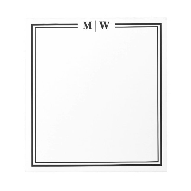 Black White Minimalist Monogram Notepad (Front)